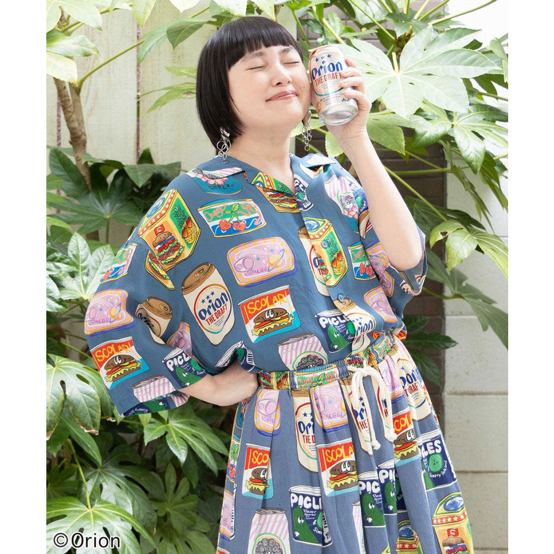 スカラー ScoLar orion×ScoLar トロピカルポップ缶総柄シャツ （ブルー） ブルー