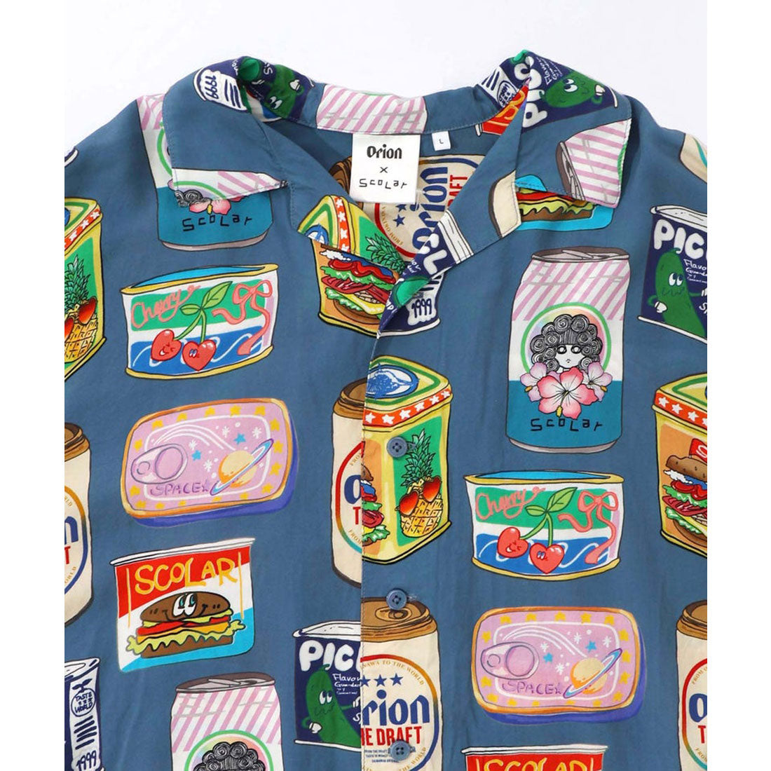 スカラー ScoLar orion×ScoLar トロピカルポップ缶総柄シャツ （ブルー） ブルー
