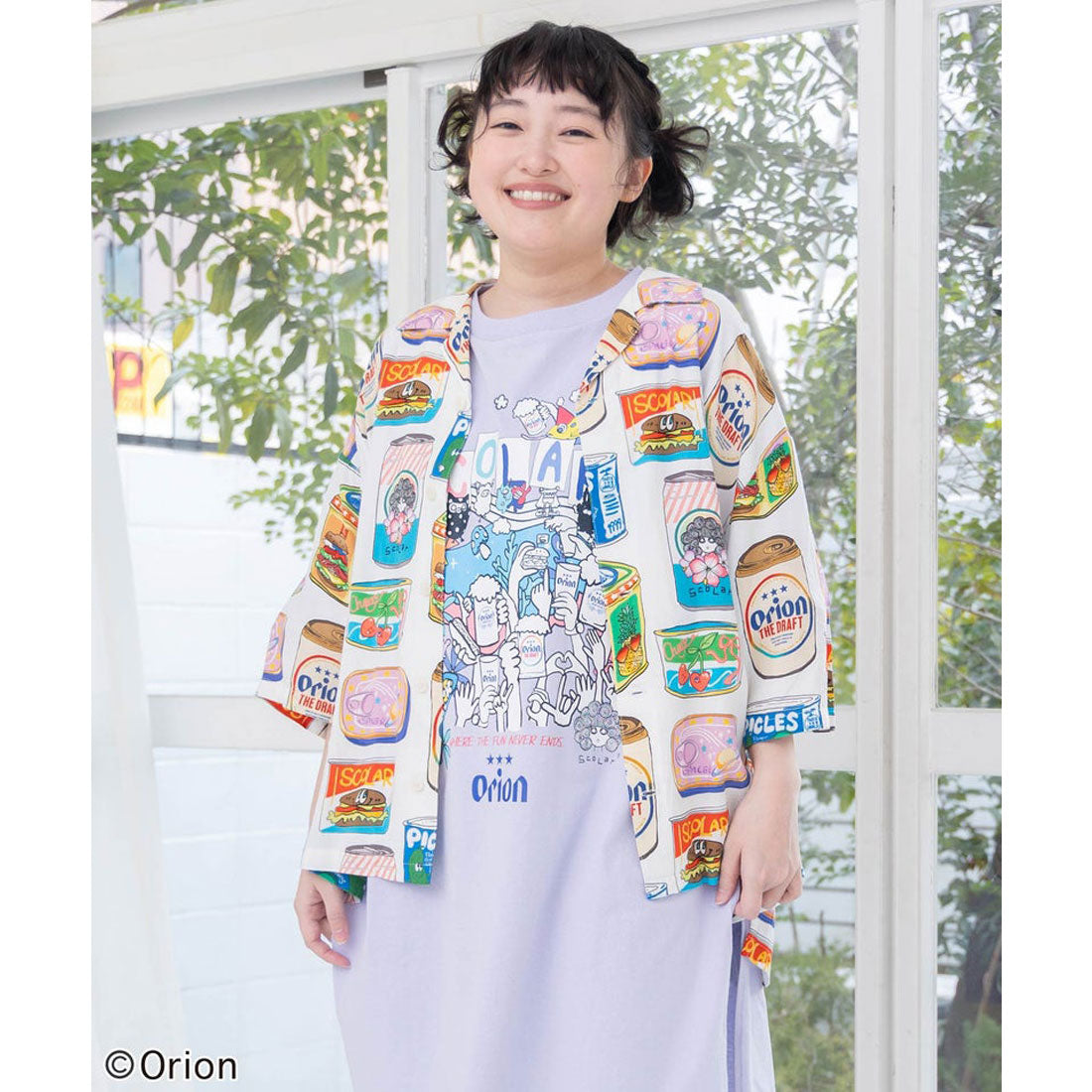 スカラー ScoLar orion×ScoLar トロピカルポップ缶総柄シャツ （オフホワイト） オフホワイト