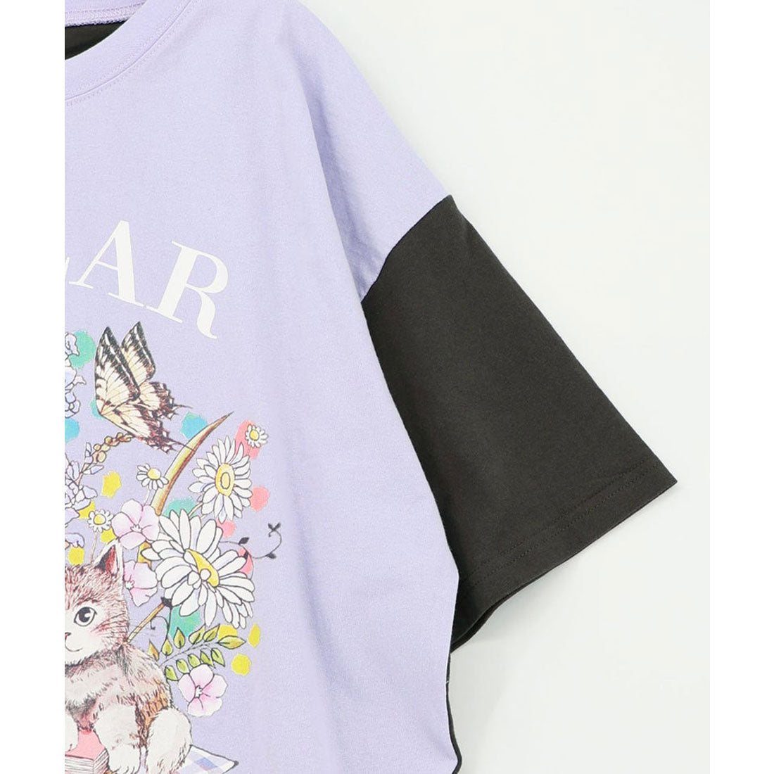 スカラー ScoLar 花ネコピクニック柄配色Tシャツ （パープル） パープル