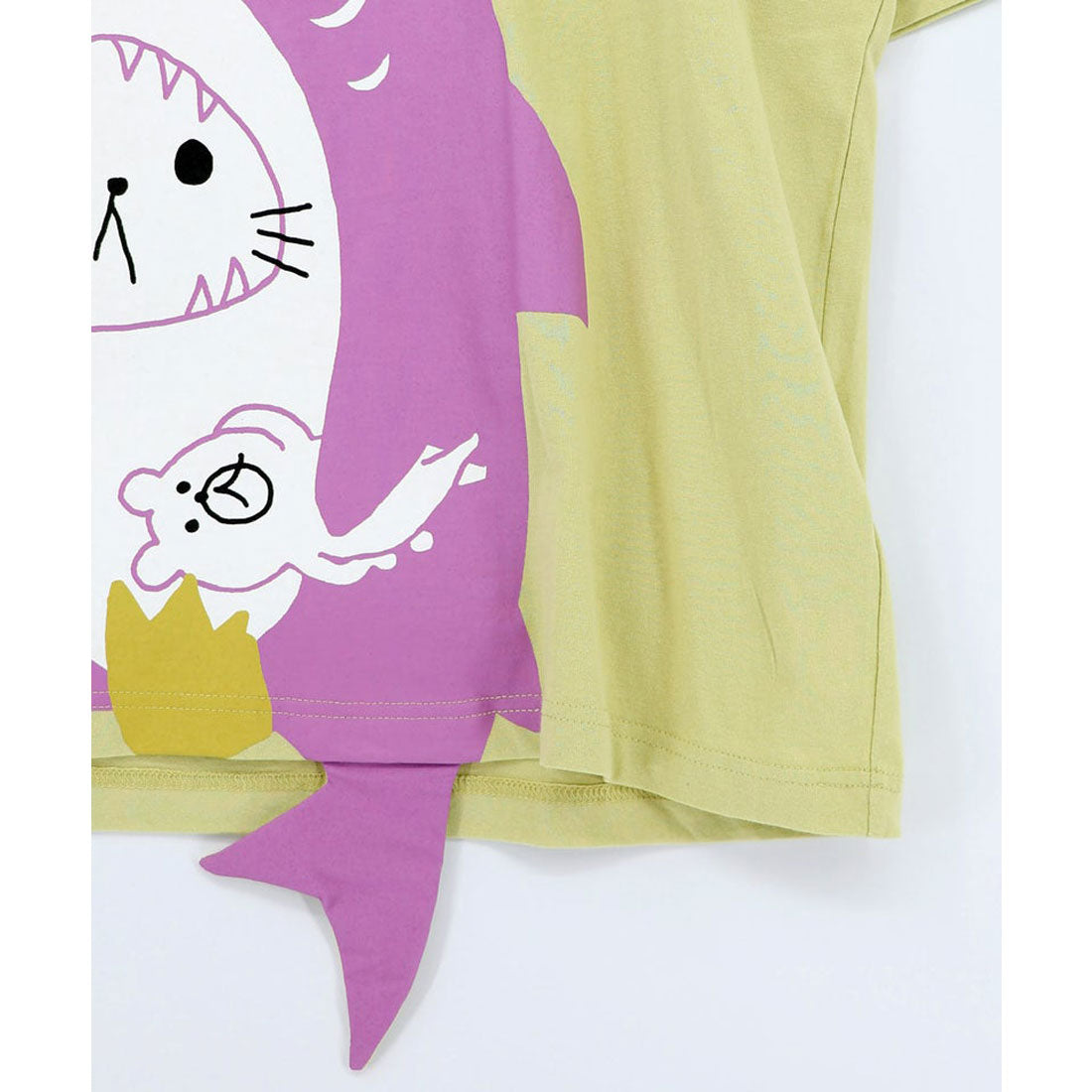 スカラー ScoLar しっぽ飛び出しサメニャン柄Tシャツ （イエロー） イエロー