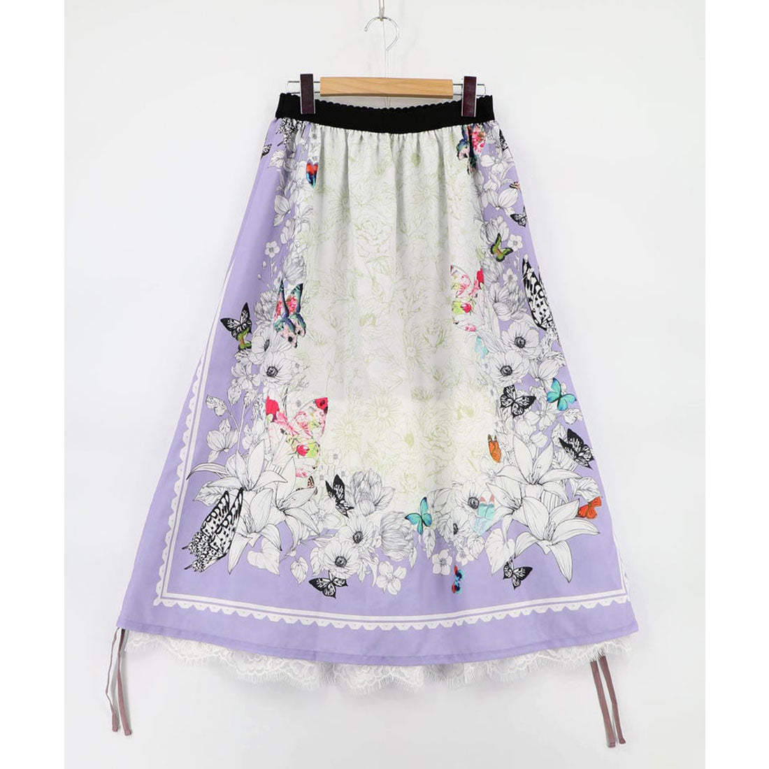 スカラー ScoLar お花いっぱい レース×ドロスト付きスカート （パープル） パープル