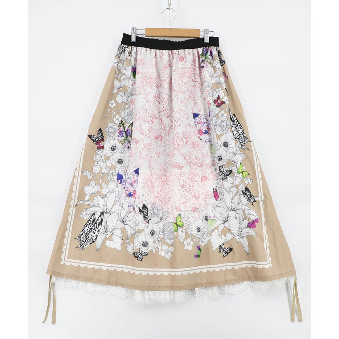 スカラー ScoLar お花いっぱい レース×ドロスト付きスカート （ベージュ） ベージュ