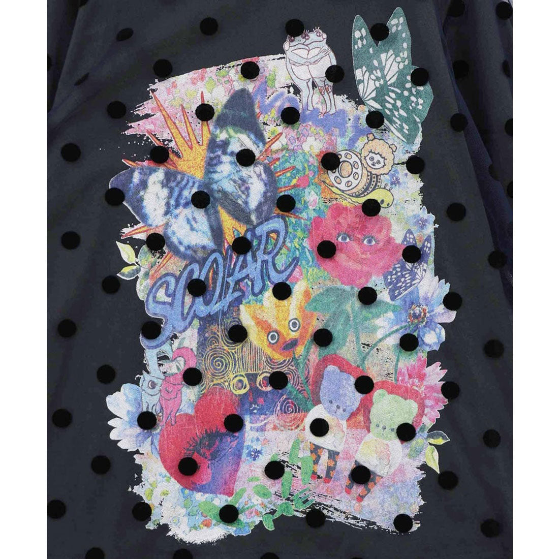 スカラー ScoLar ドットチュール重ねアート柄Tシャツ （チャコールグレー） チャコールグレー