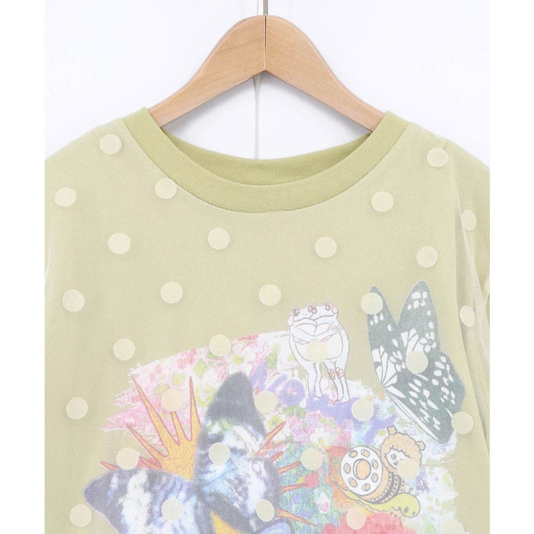 スカラー ScoLar ドットチュール重ねアート柄Tシャツ （チャコールグレー） チャコールグレー