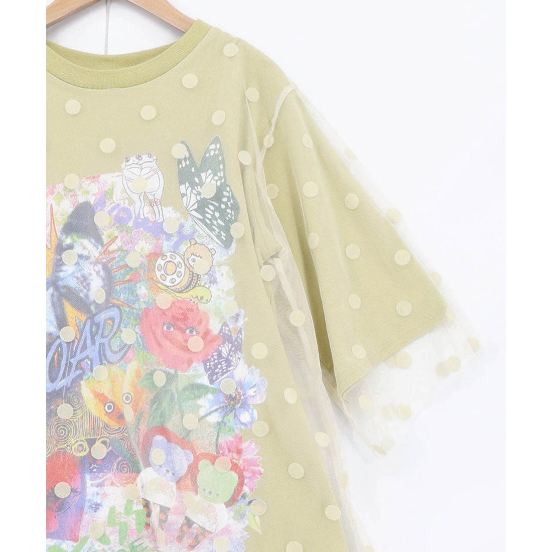 スカラー ScoLar ドットチュール重ねアート柄Tシャツ （チャコールグレー） チャコールグレー
