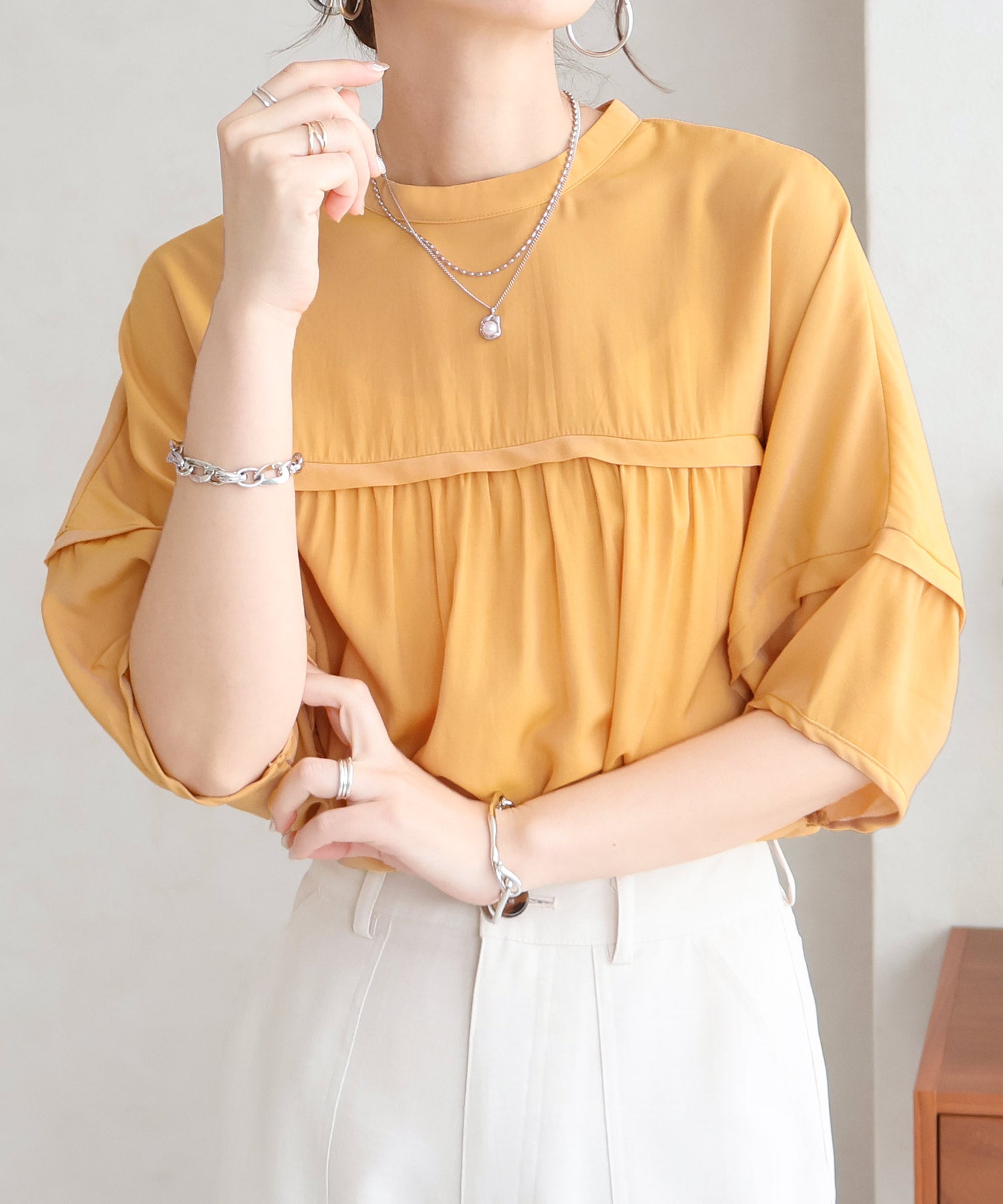 Social Girl SocialGIRL Yoke Switch Gathered Short Sleeve Blouse