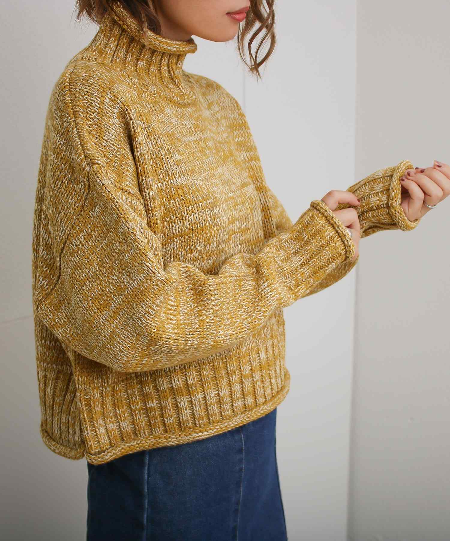 ソーシャルガール SocialGIRL ミックスニットクロップ丈PO,マスタード