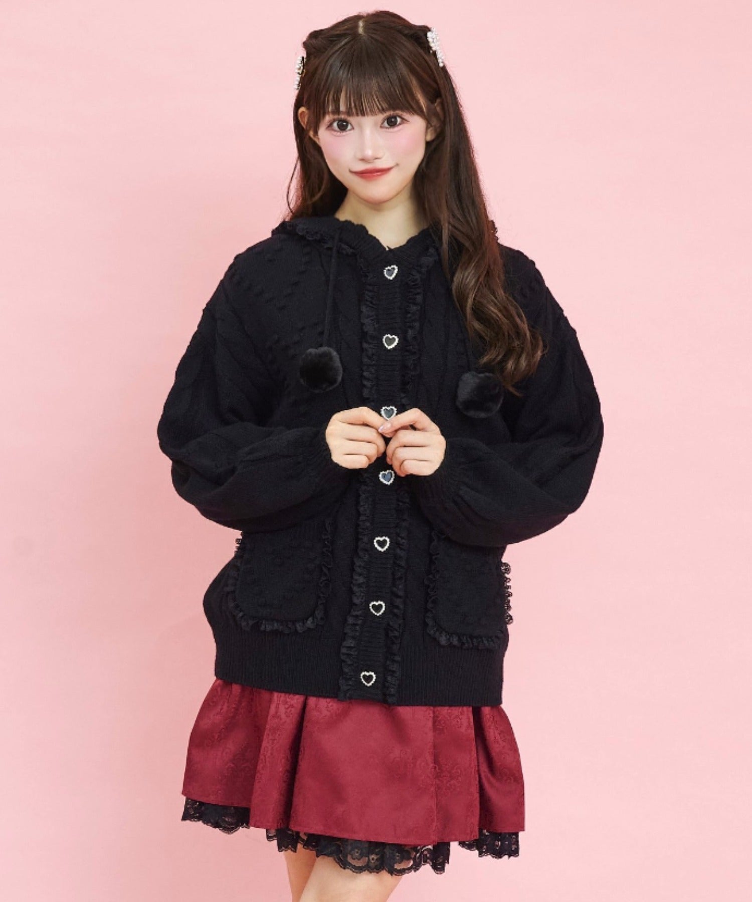 シークレットハニー Secret Honey フード付ハートモチーフニットカーディガン