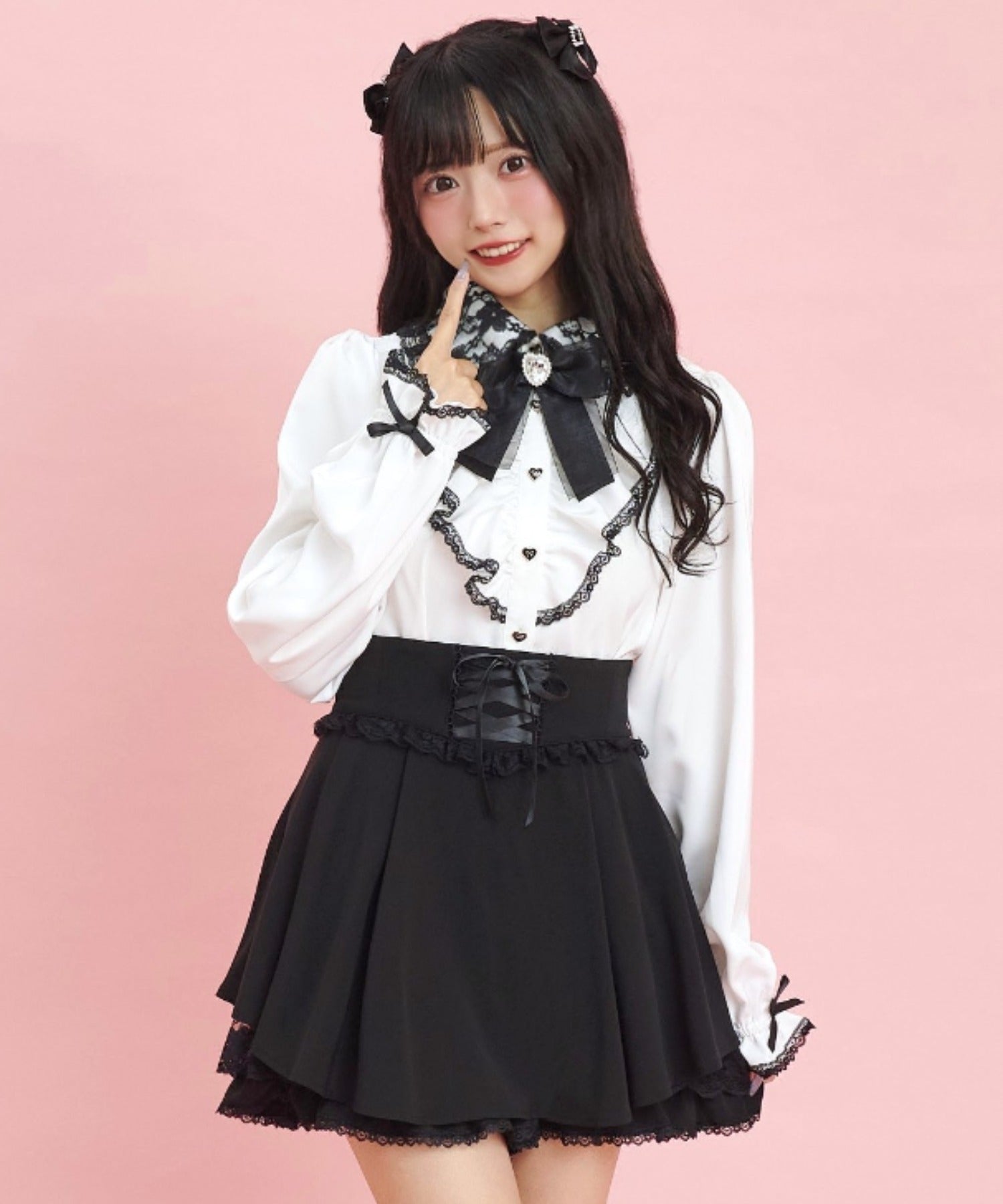シークレットハニー Secret Honey サイドアップヘムレースアップスカパン,クロ