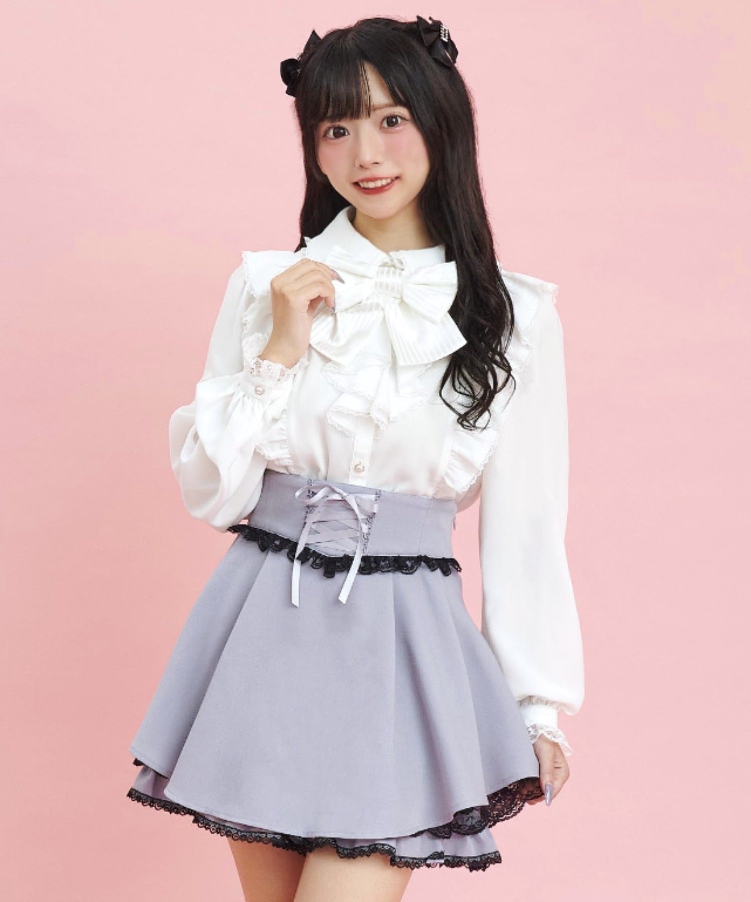 シークレットハニー Secret Honey サイドアップヘムレースアップスカパン,グレー