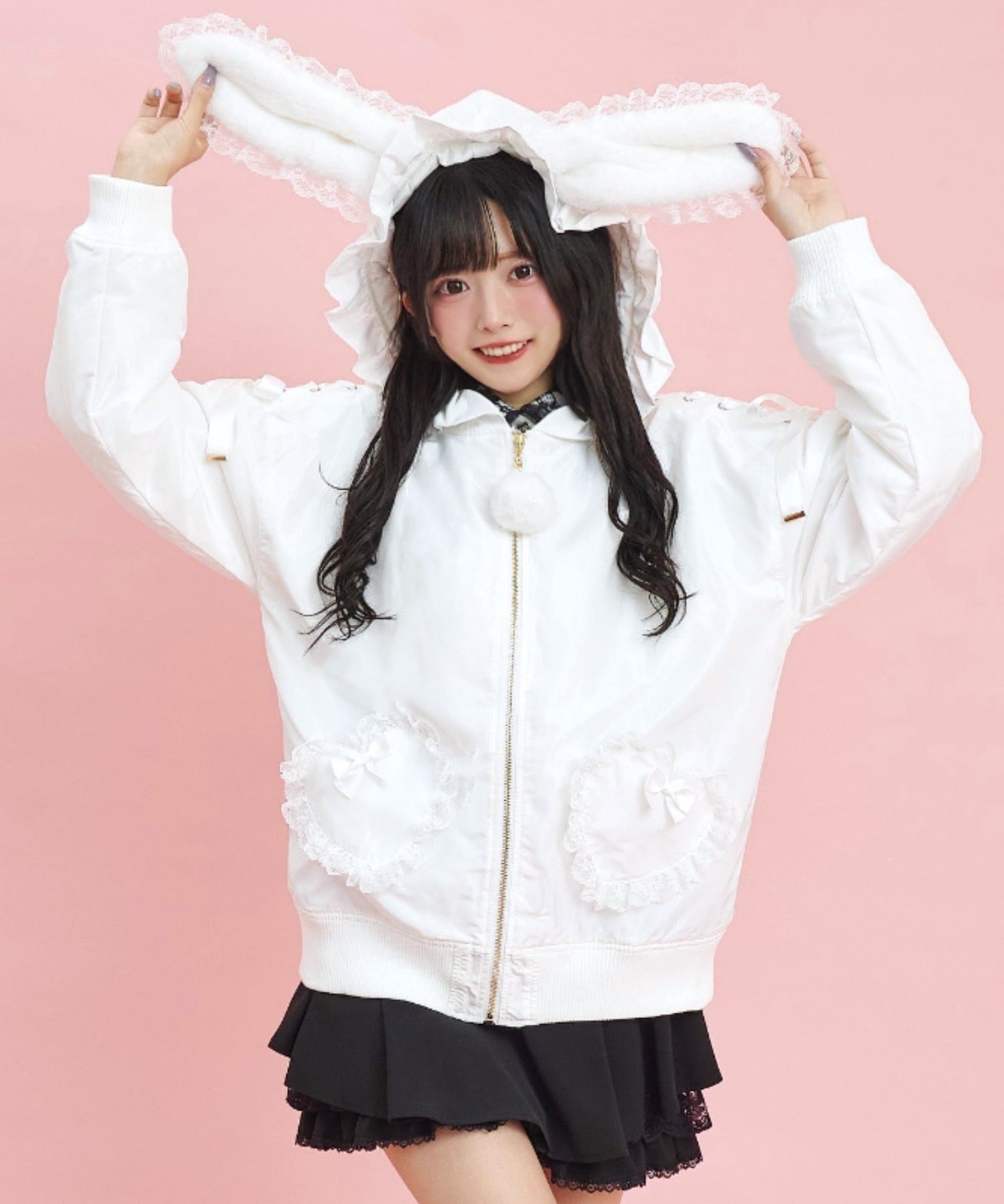 シークレットハニー Secret Honey ファーうさ耳中綿入りブルゾン,ホワイト