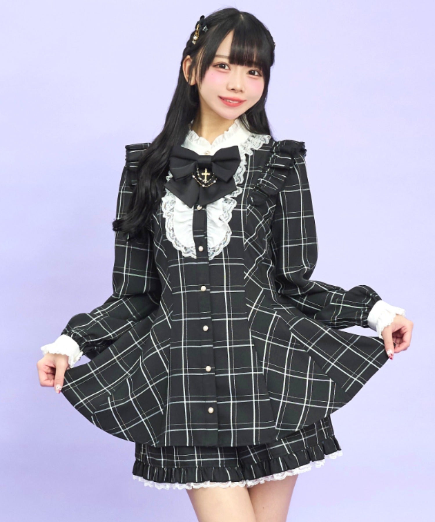 シークレットハニー Secret Honey アクセサリーリボンレースフリルセットアップ （チェッククロ） チェッククロ