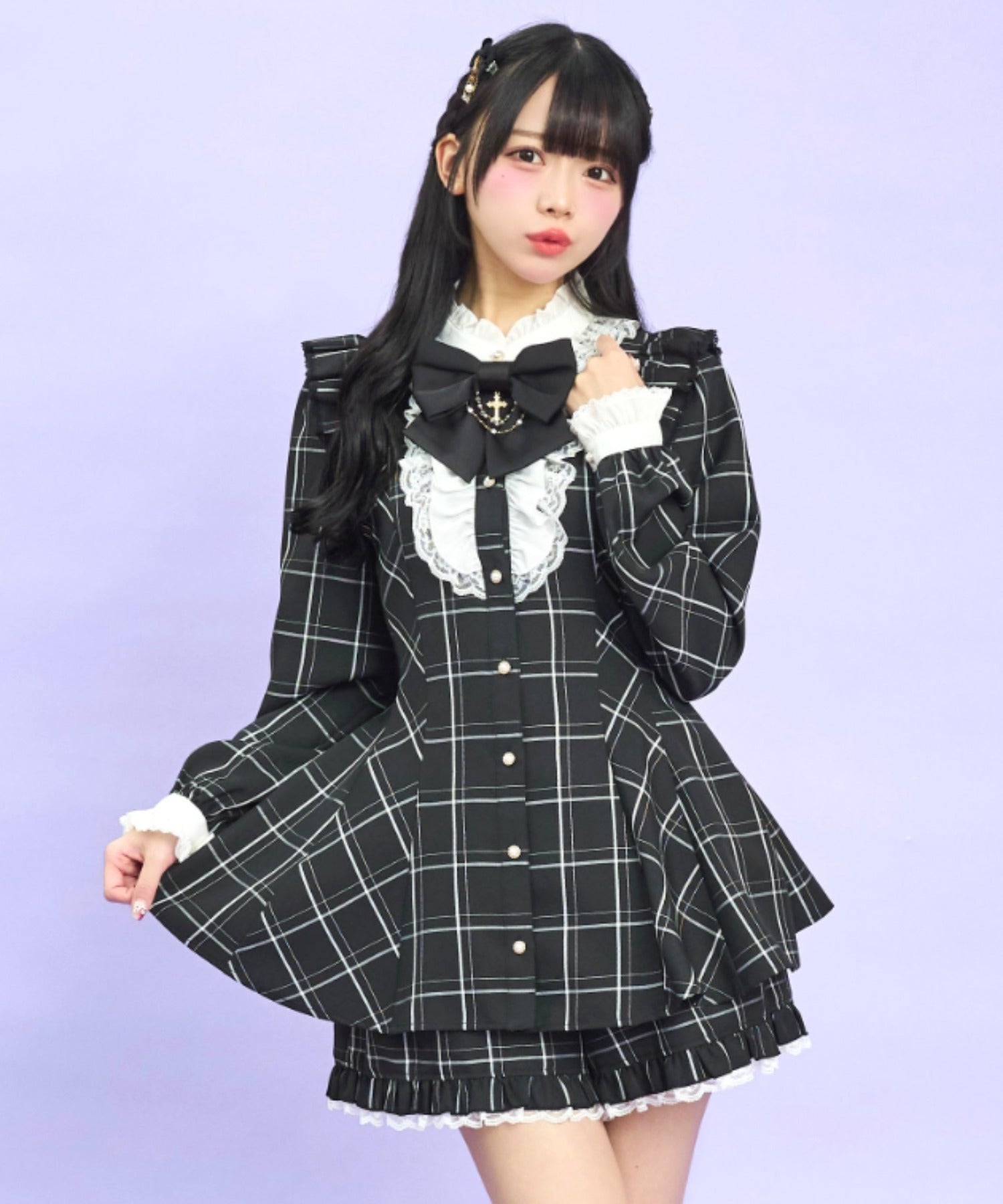 シークレットハニー Secret Honey アクセサリーリボンレースフリルセットアップ （チェッククロ） チェッククロ