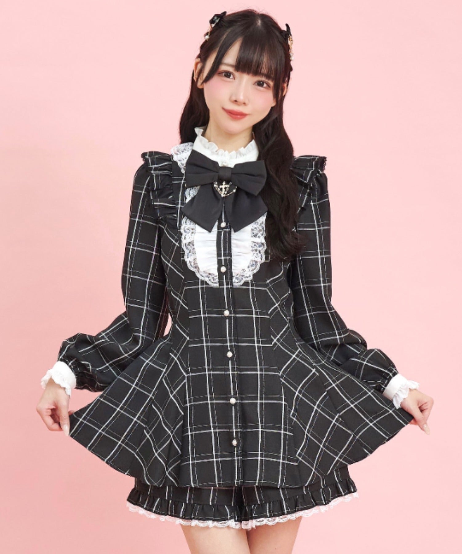 シークレットハニー Secret Honey アクセサリーリボンレースフリルセットアップ （チェッククロ） チェッククロ