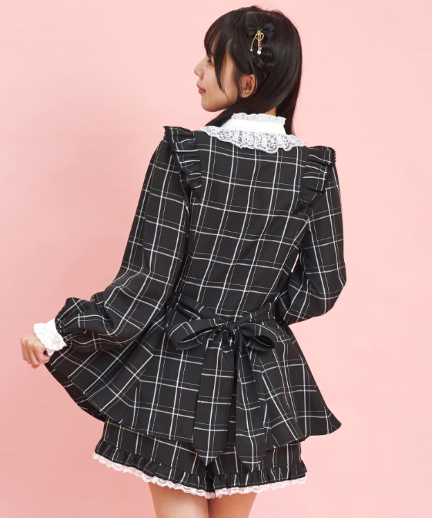 シークレットハニー Secret Honey アクセサリーリボンレースフリルセットアップ （チェッククロ） チェッククロ