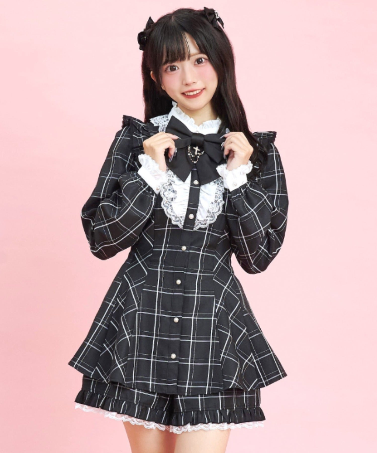 シークレットハニー Secret Honey アクセサリーリボンレースフリルセットアップ （チェッククロ） チェッククロ