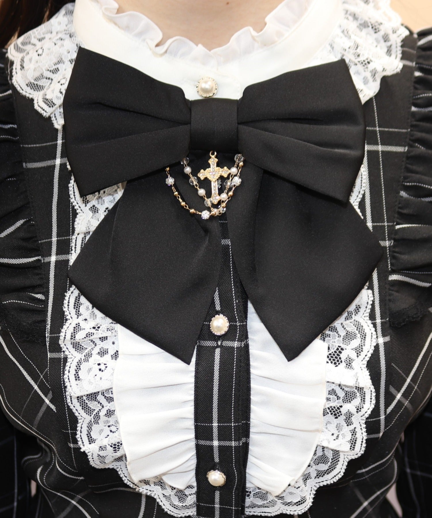 シークレットハニー Secret Honey アクセサリーリボンレースフリルセットアップ （チェッククロ） チェッククロ