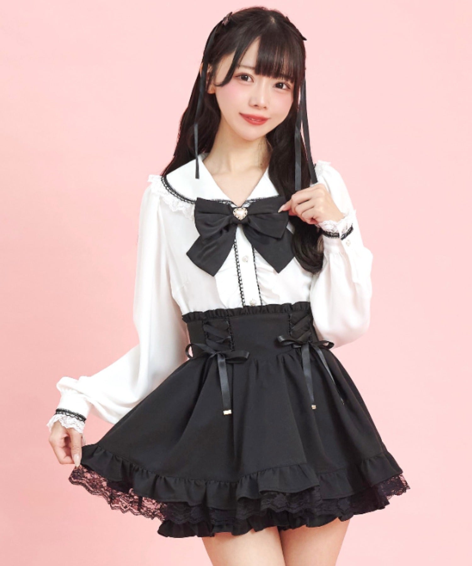 Secret Honey Secret Honey Lace-Up Bunny Ear Blouse