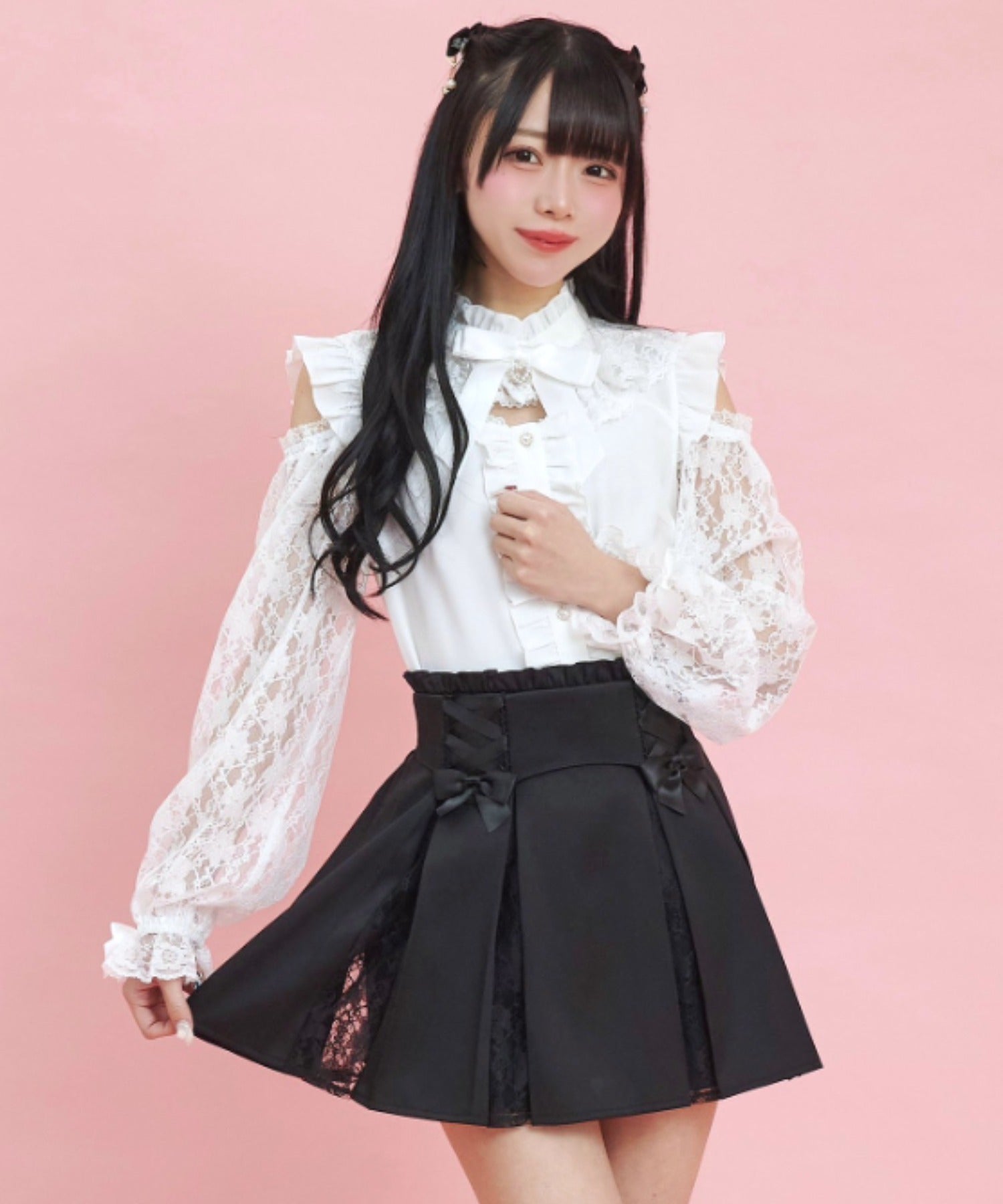 Secret Honey Secret Honey Bustier-style Off-shoulder Lace Sleeve Blouse