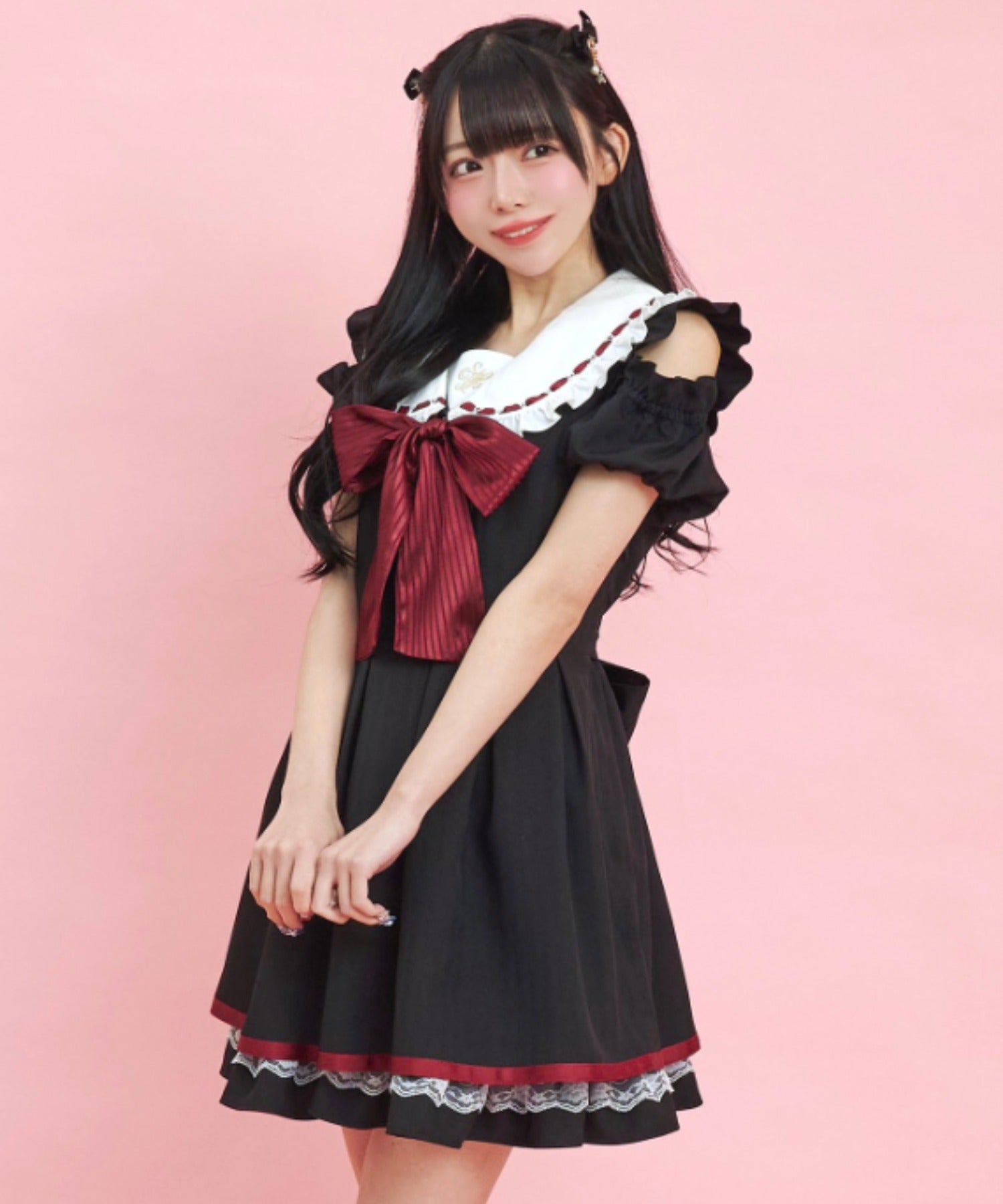 シークレットハニー Secret Honey オープンショルダーバルーン袖ワンピース （クロ） クロ
