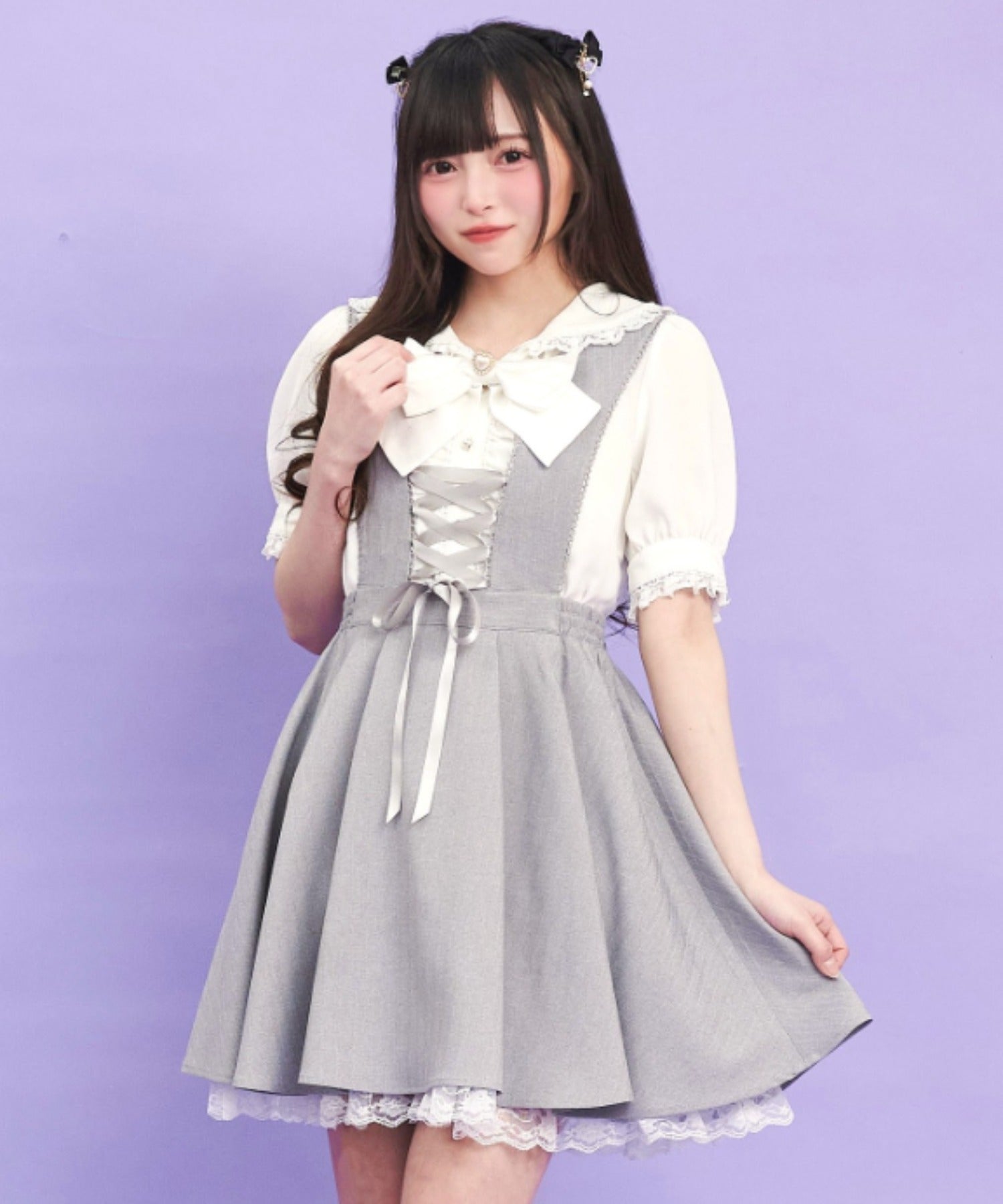 シークレットハニー Secret Honey フロントレースアップジャンパースカート （Lグレー） Lグレー
