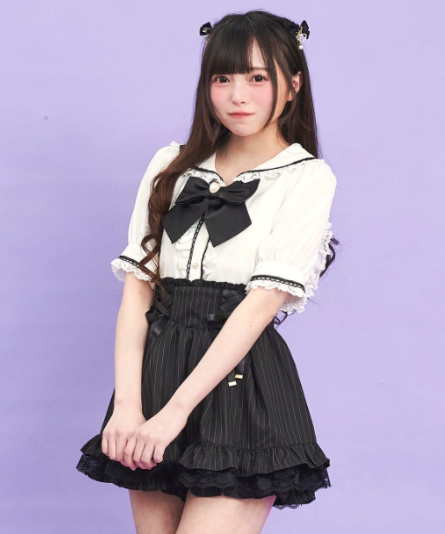 シークレットハニー Secret Honey サイドレースアップスカパン （ストライプクロ） ストライプクロ