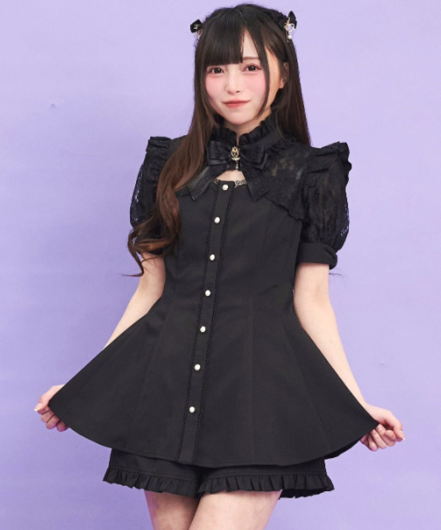 シークレットハニー Secret Honey 袖レース&ボレロ風半袖セットアップ （クロ） クロ