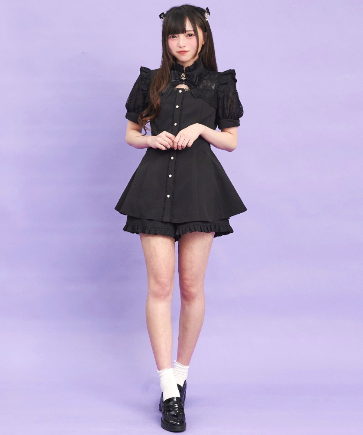 シークレットハニー Secret Honey 袖レース&ボレロ風半袖セットアップ （クロ） クロ