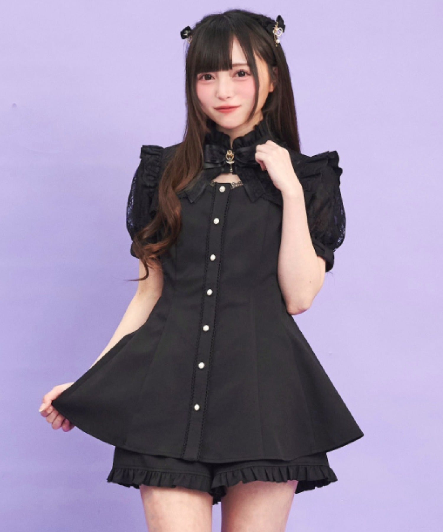 シークレットハニー Secret Honey 袖レース&ボレロ風半袖セットアップ （クロ） クロ