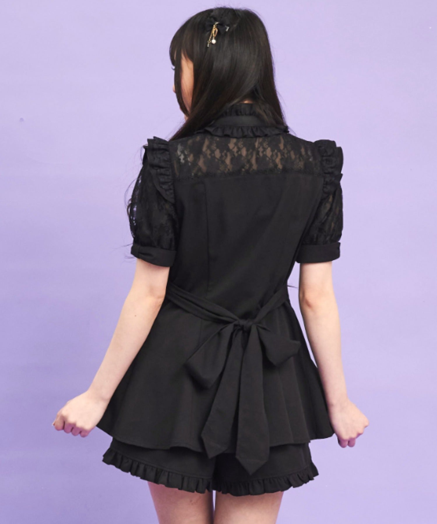 シークレットハニー Secret Honey 袖レース&ボレロ風半袖セットアップ （クロ） クロ