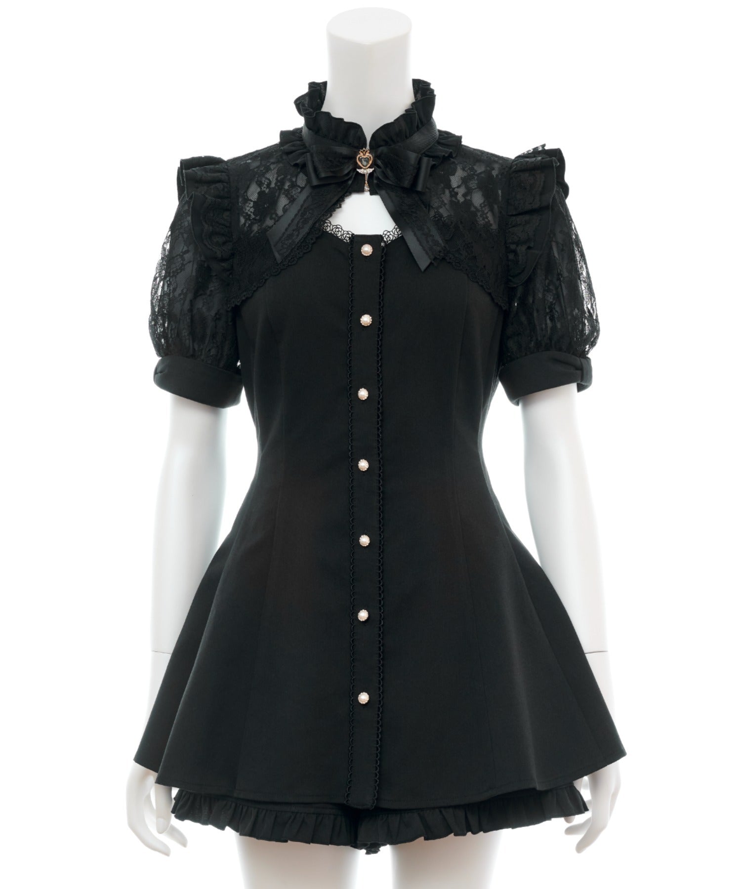 シークレットハニー Secret Honey 袖レース&ボレロ風半袖セットアップ （クロ） クロ