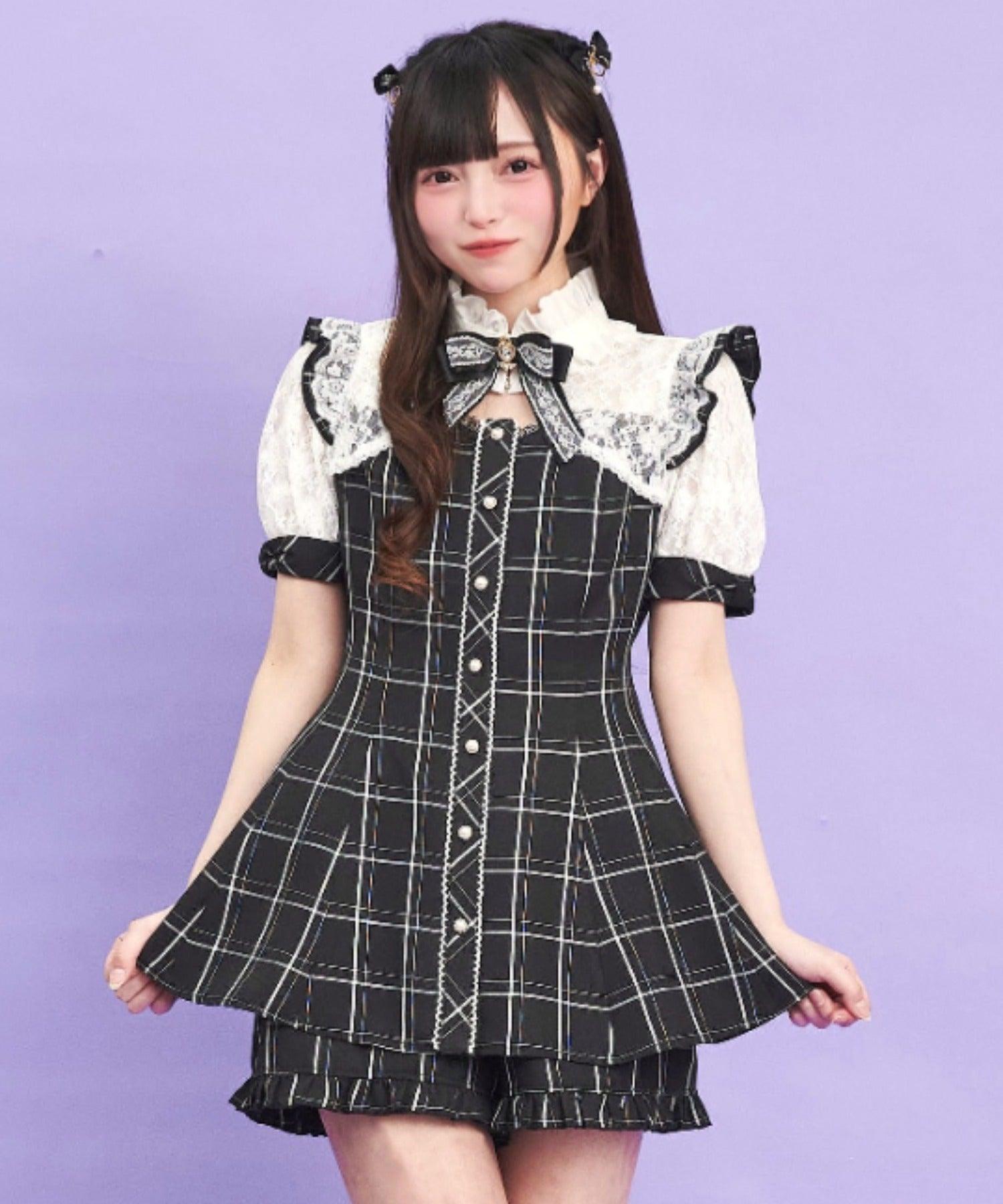 シークレットハニー Secret Honey 袖レース&ボレロ風半袖セットアップ （チェッククロ） チェッククロ