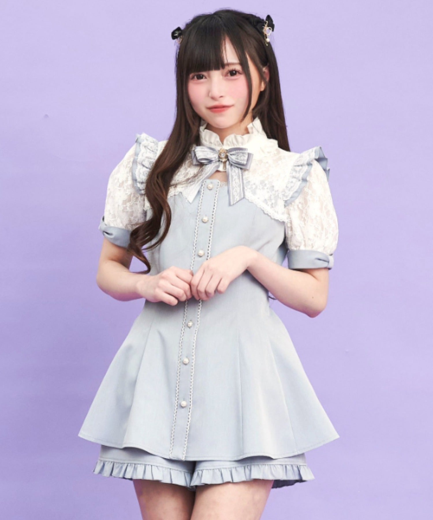 シークレットハニー Secret Honey 袖レース&ボレロ風半袖セットアップ （ウスブルー） ウスブルー