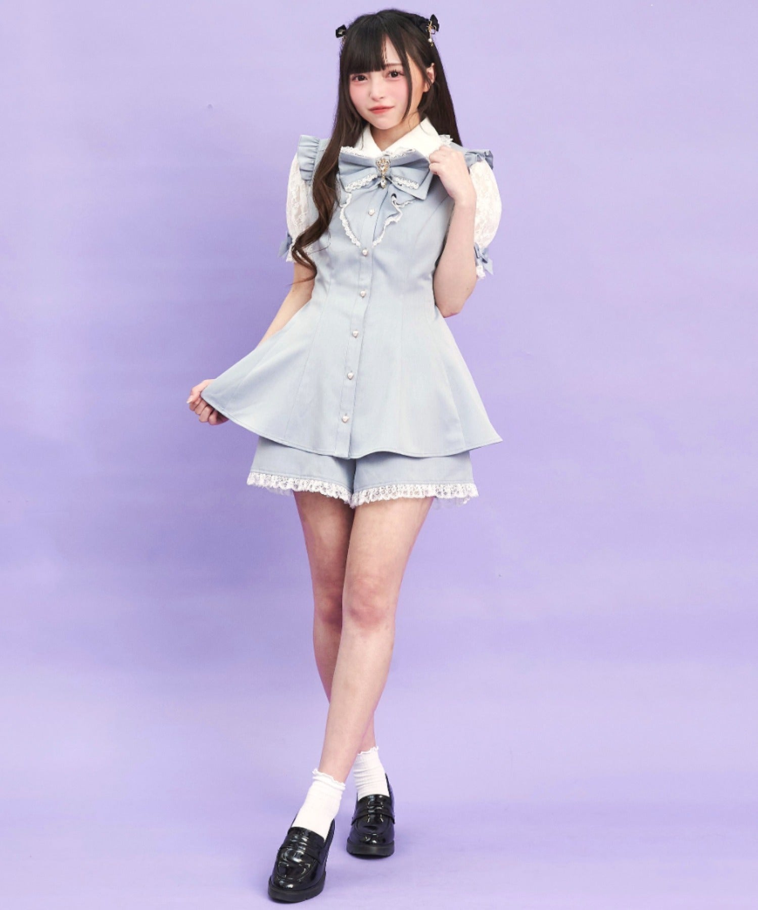 Secret Honey Secret Honey Lace Sleeve Ruffle Short Sleeve Set Up