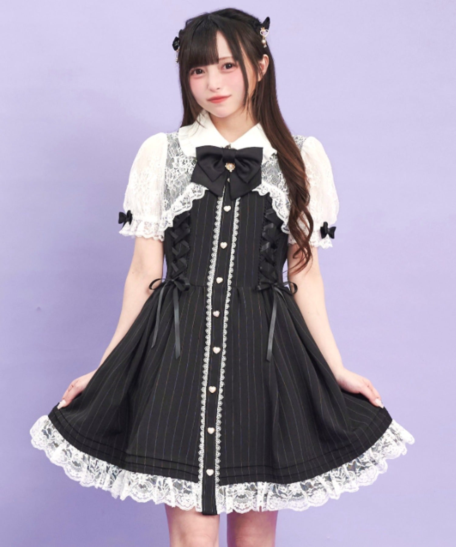 シークレットハニー Secret Honey 半袖ボレロ風サイドレースアップワンピース （クロ） クロ