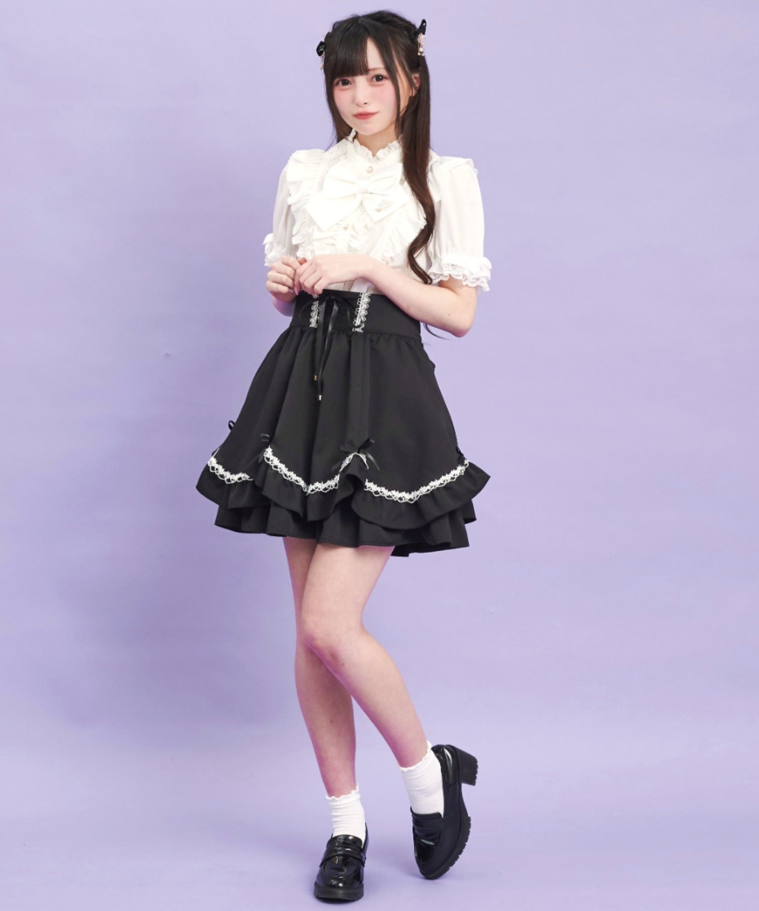 シークレットハニー Secret Honey スタンドカラーダブルフリルブラウス （ホワイト） ホワイト