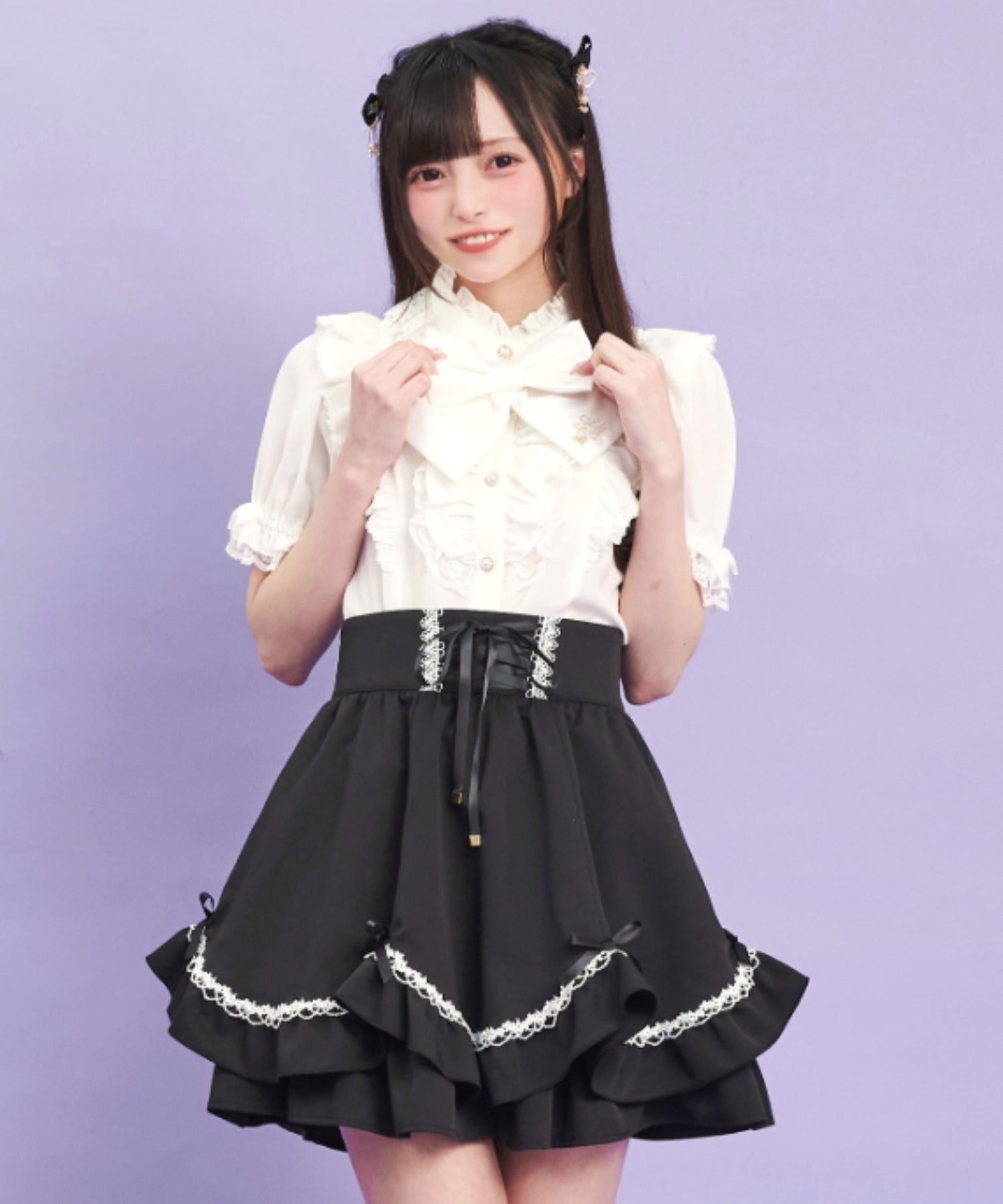 シークレットハニー Secret Honey スタンドカラーダブルフリルブラウス （ホワイト） ホワイト