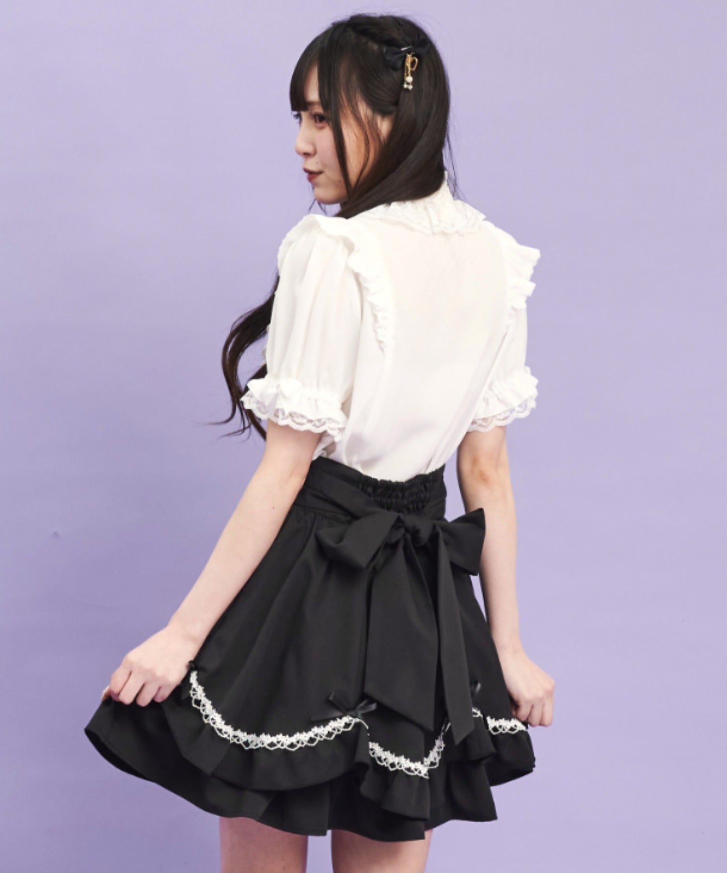 シークレットハニー Secret Honey スタンドカラーダブルフリルブラウス （ホワイト） ホワイト