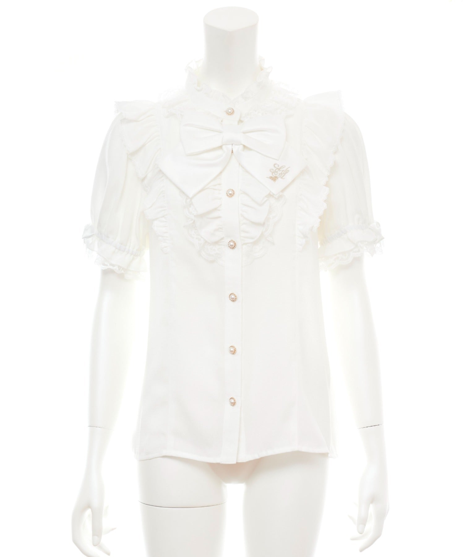 シークレットハニー Secret Honey スタンドカラーダブルフリルブラウス （ホワイト） ホワイト