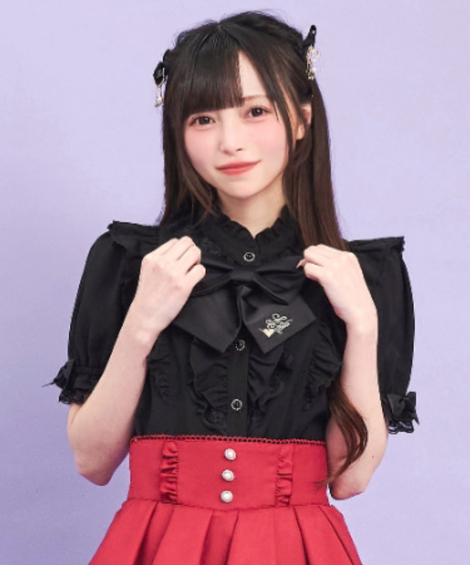 シークレットハニー Secret Honey スタンドカラーダブルフリルブラウス （クロ） クロ