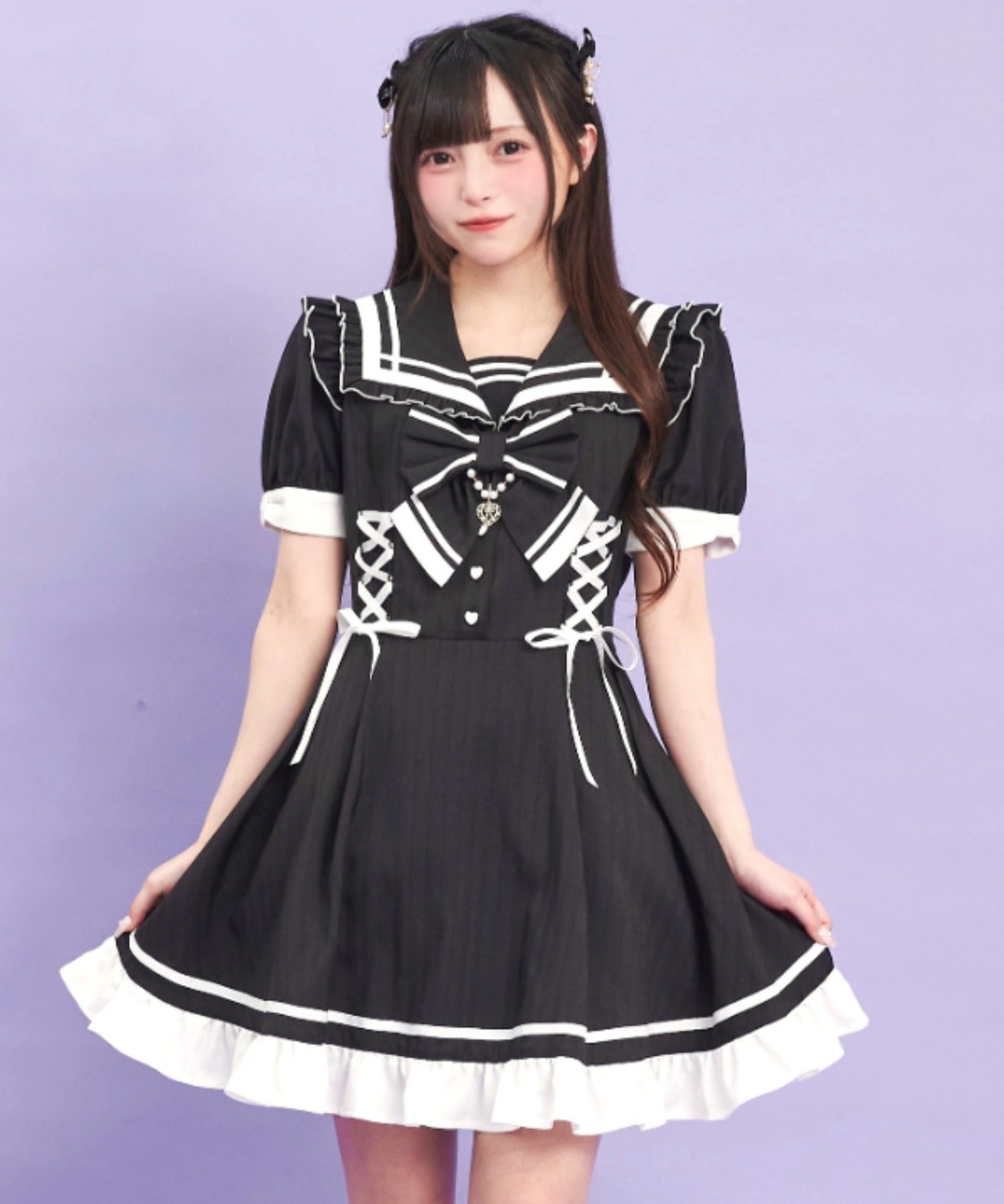 シークレットハニー Secret Honey サイドレースアップセーラーワンピース （クロ） クロ