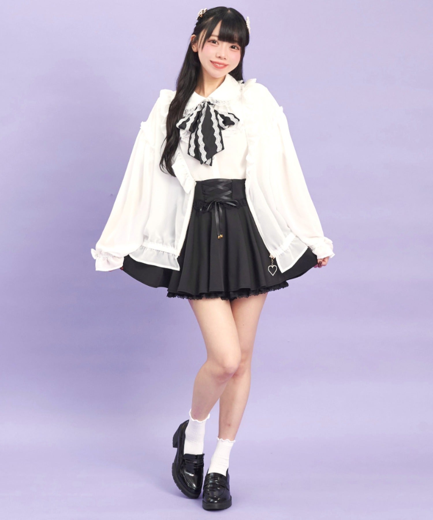 シークレットハニー Secret Honey フロントZIPシフォンカーディガン （ホワイト） ホワイト