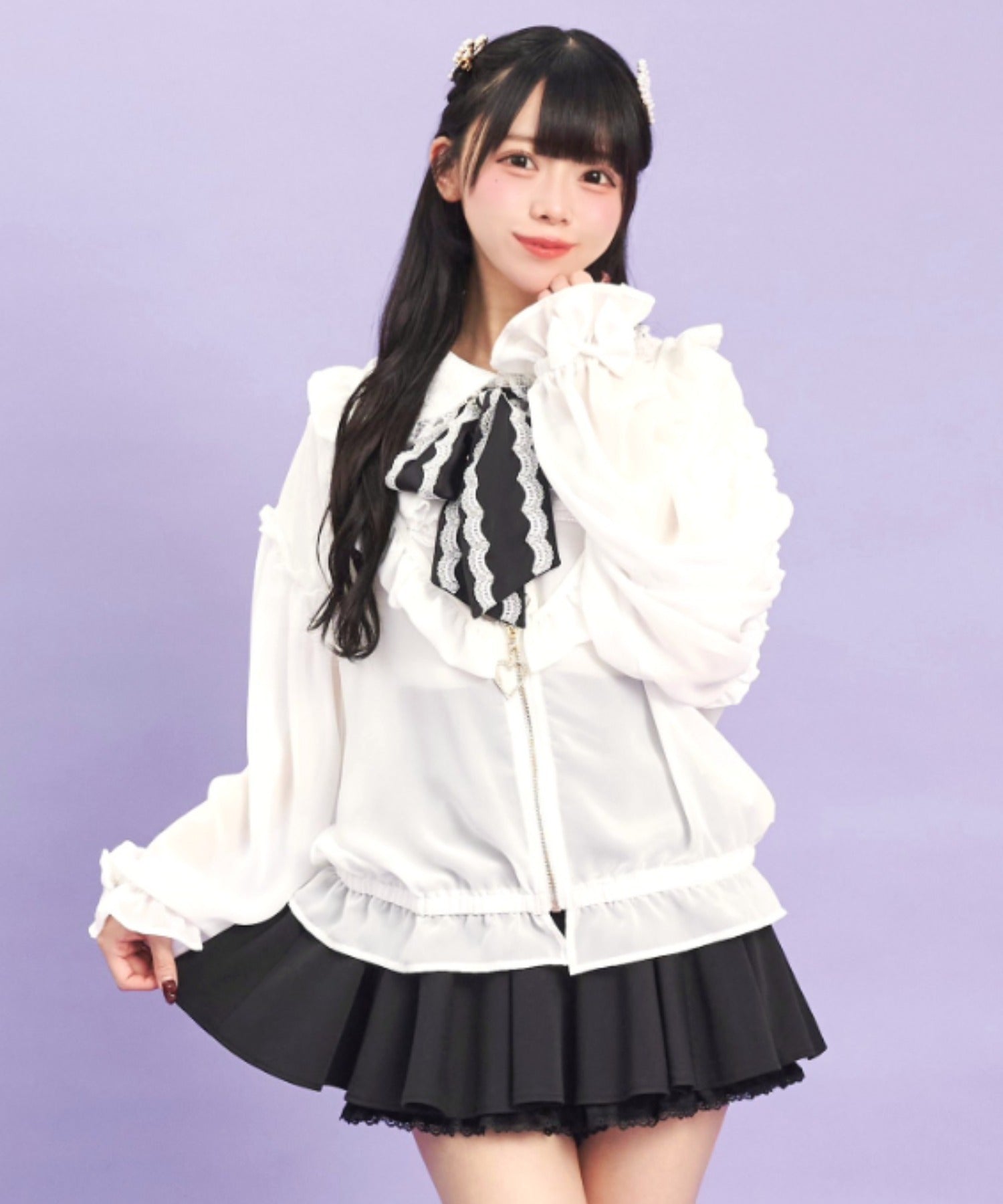 シークレットハニー Secret Honey フロントZIPシフォンカーディガン （ホワイト） ホワイト
