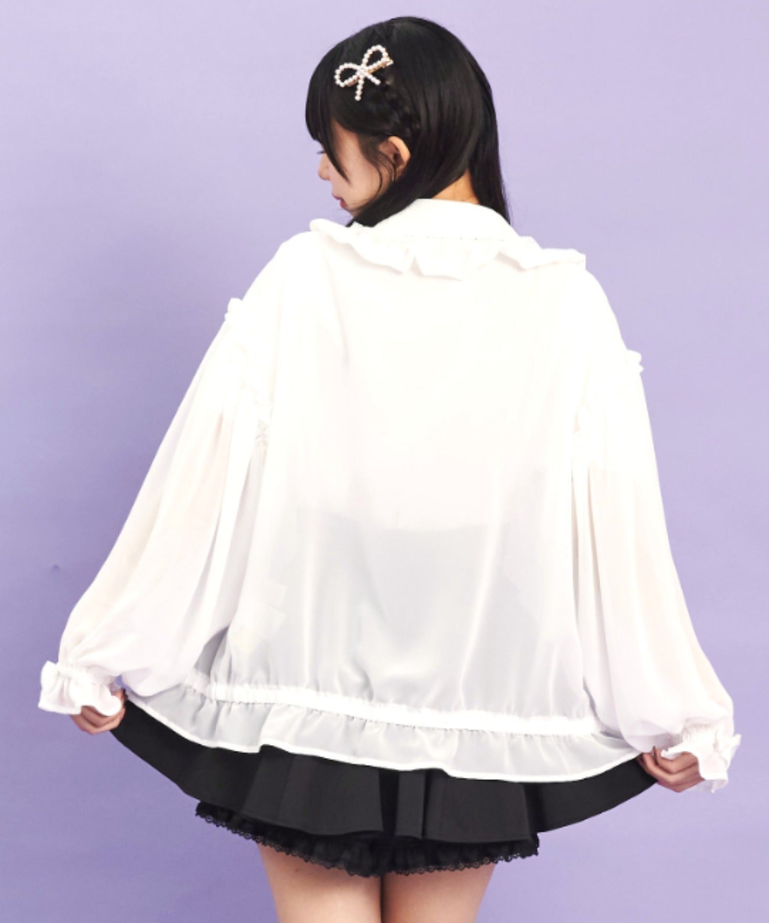 シークレットハニー Secret Honey フロントZIPシフォンカーディガン （ホワイト） ホワイト