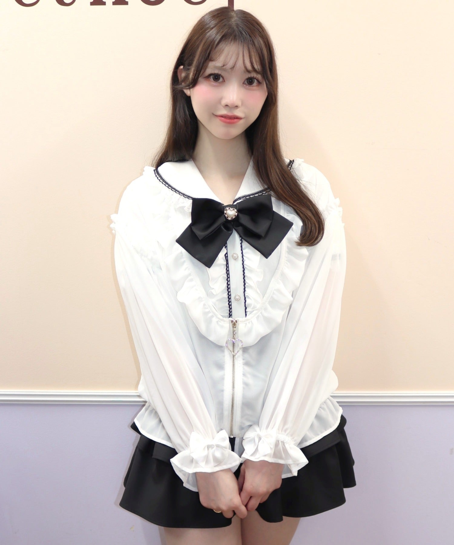 シークレットハニー Secret Honey フロントZIPシフォンカーディガン （ホワイト） ホワイト