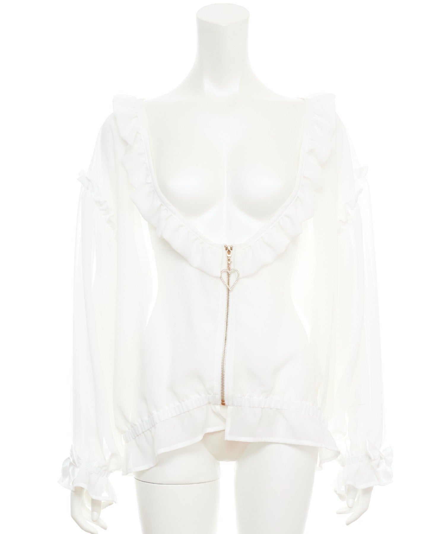 シークレットハニー Secret Honey フロントZIPシフォンカーディガン （ホワイト） ホワイト