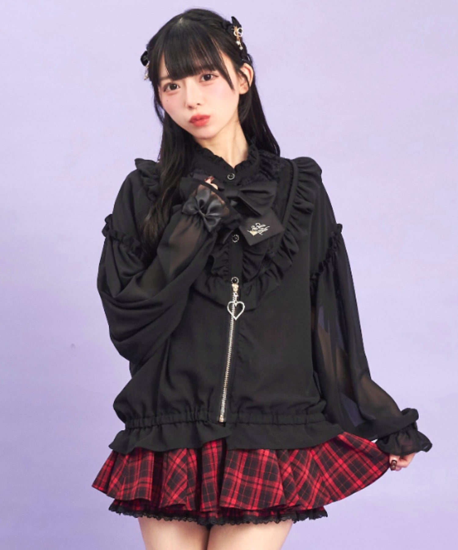 シークレットハニー Secret Honey フロントZIPシフォンカーディガン （クロ） クロ