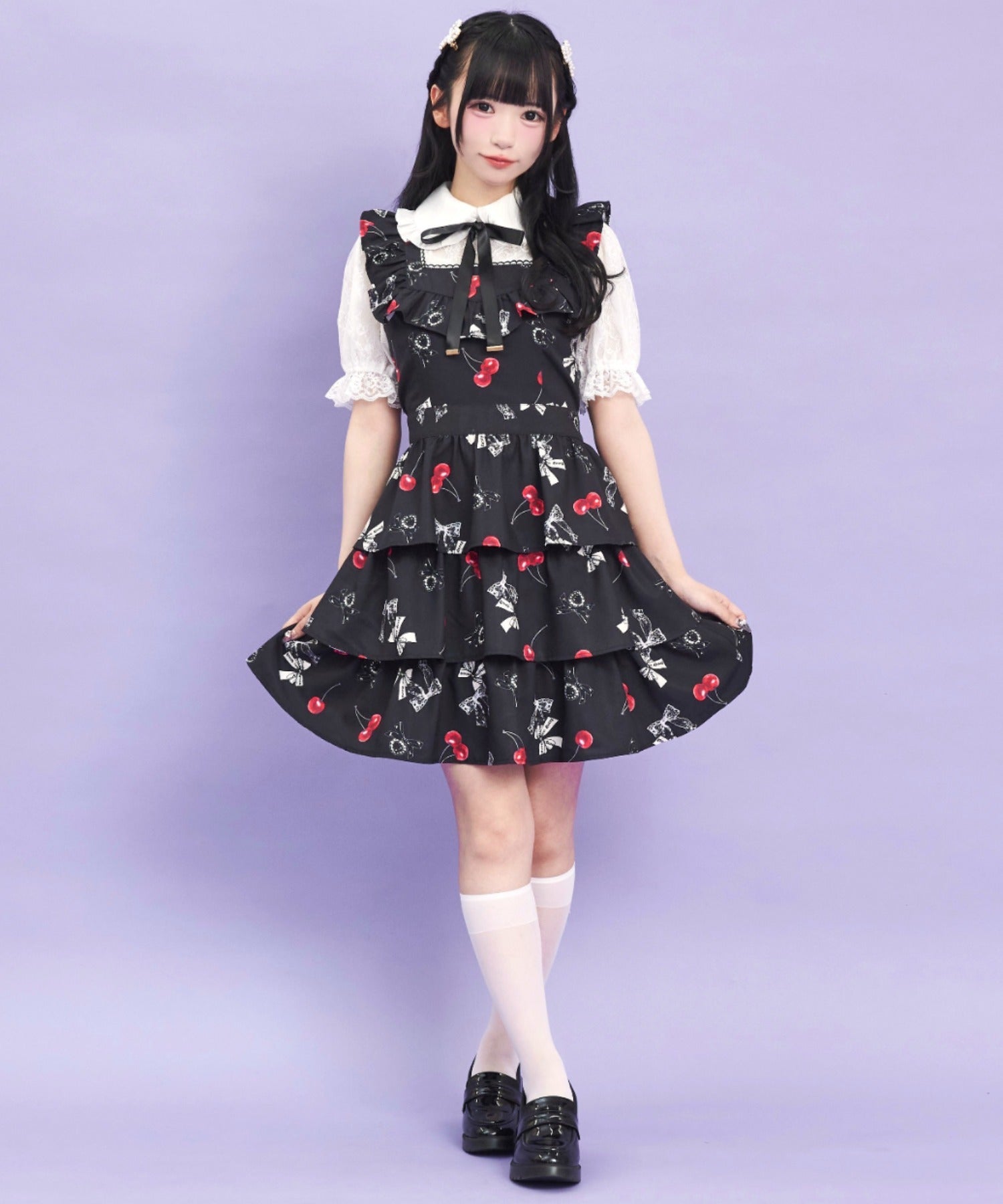 シークレットハニー Secret Honey リボン×チェリープリントワンピース （クロ） クロ