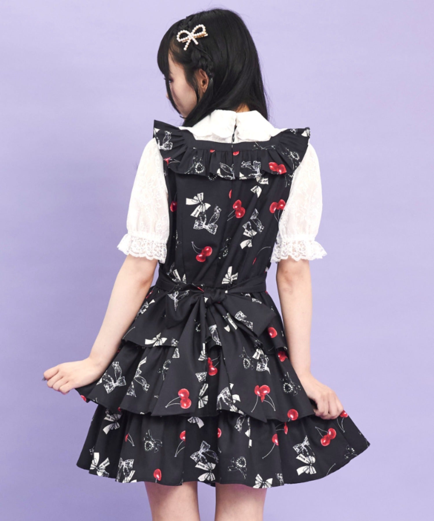 シークレットハニー Secret Honey リボン×チェリープリントワンピース （クロ） クロ